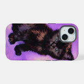 Van Gogh stijl paarse kat iPhone 15 Case (Achterkant horizontaal)
