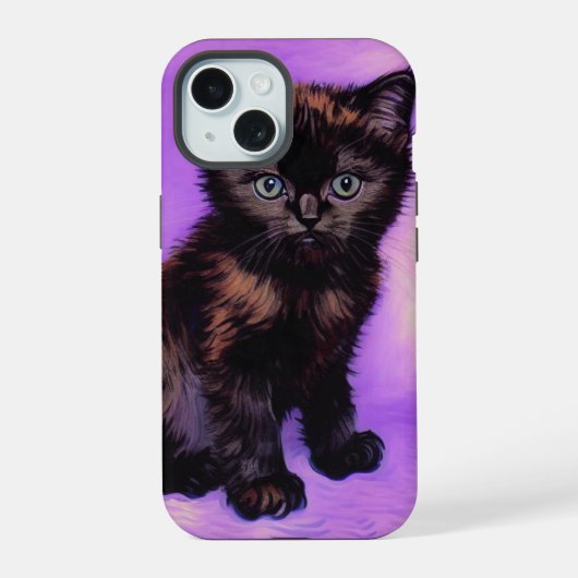 Van Gogh stijl paarse kat iPhone 15 Case (Achterkant)