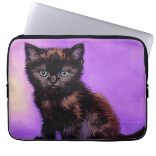 Van Gogh Stijl Paarse kat Laptop Sleeve