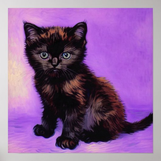 Van Gogh Stijl Paarse kat Poster (Voorkant)