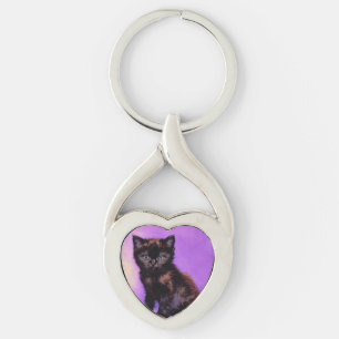 Van Gogh Stijl Paarse kat Sleutelhanger