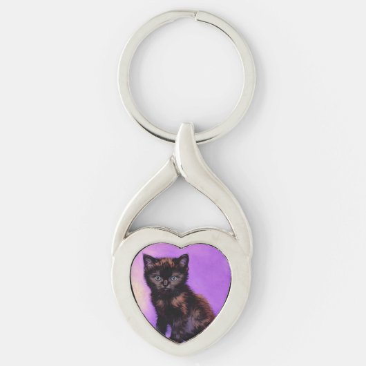 Van Gogh Stijl Paarse kat Sleutelhanger (Voorkant)