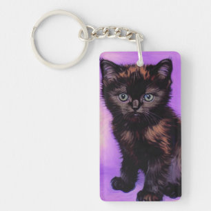 Van Gogh Stijl Paarse kat Sleutelhanger