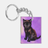 Van Gogh Stijl Paarse kat Sleutelhanger (Voorkant Links)