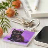 Van Gogh Stijl Paarse kat Sleutelhanger (Voorkant Rechts)