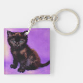 Van Gogh Stijl Paarse kat Sleutelhanger (Achterkant)