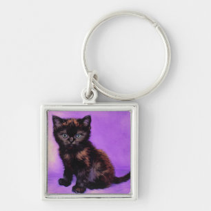 Van Gogh stijl paarse kat Sleutelhanger