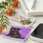 Van Gogh Stijl Paarse kat Sleutelhanger (Voorkant Rechts)