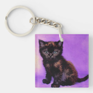 Van Gogh Stijl Paarse kat Sleutelhanger