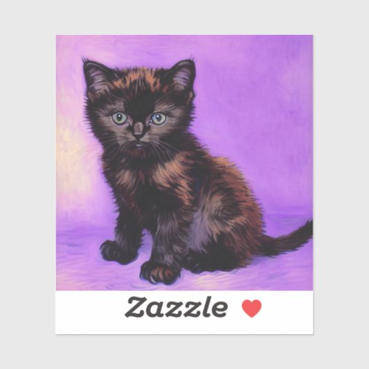 Van Gogh Stijl Paarse kat Sticker (Vel)