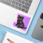 Van Gogh Stijl Paarse kat Sticker (Laptop met iPhone)