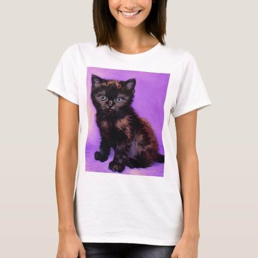 Van Gogh Stijl Paarse kat T-shirt (Voorkant)