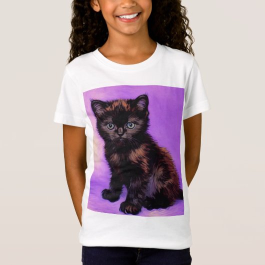 Van Gogh Stijl Paarse kat T-shirt (Voorkant)