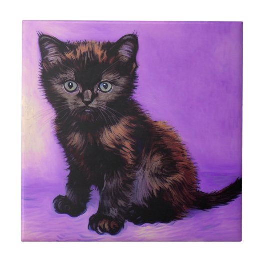 Van Gogh Stijl Paarse kat Tegeltje (Voorkant)