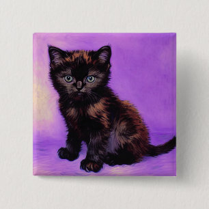 Van Gogh Stijl Paarse kat Vierkante Button 5,1 Cm