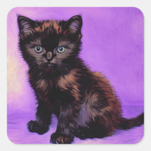 Van Gogh Stijl Paarse kat Vierkante Sticker