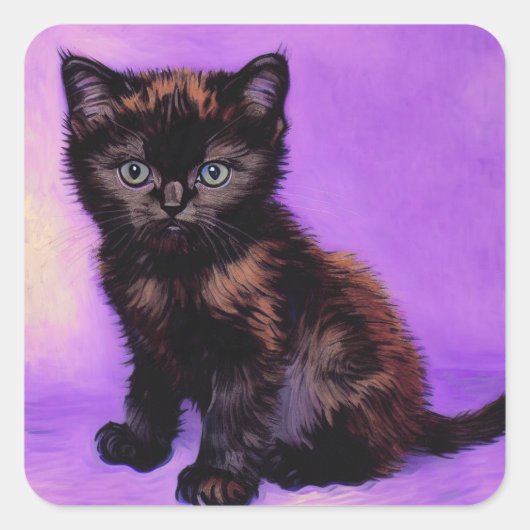Van Gogh Stijl Paarse kat Vierkante Sticker (Voorkant)