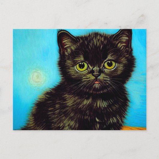 Van Gogh Stijl Pouting Kitten Briefkaart (Voorkant)