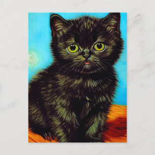 Van Gogh Stijl Pouting Kitten Feestdagenkaart