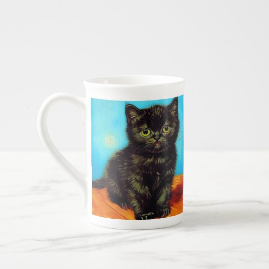 Van Gogh Stijl Pouting Kitten Porselein Kop (Links)