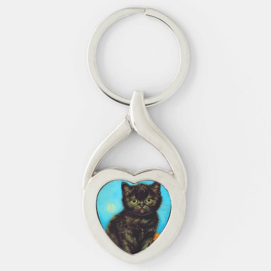 Van Gogh Stijl Pouting Kitten Sleutelhanger (Voorkant)