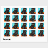 Van Gogh Stijl Pouting Kitten Vierkante Sticker (Vel)