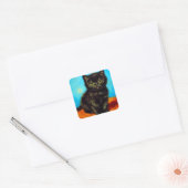 Van Gogh Stijl Pouting Kitten Vierkante Sticker (Envelop)