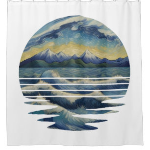 Van Gogh stijl schilderijen set, een zee bij zonso Douchegordijn