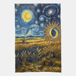 Van Gogh stijl sterren oogst gouden tarwe Theedoek