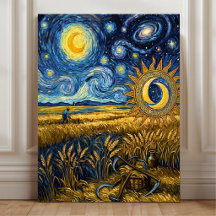 Van Gogh stijl sterren oogst tarweveld poster