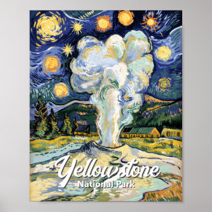 Van Gogh stijl Yellowstone Old Faithful Vintage Poster