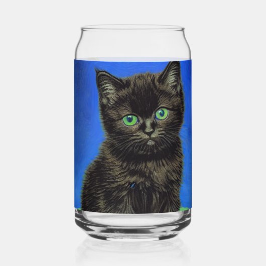 Van Gogh Stijl Zwart Kitten Blikvorm Glas (Voorkant)