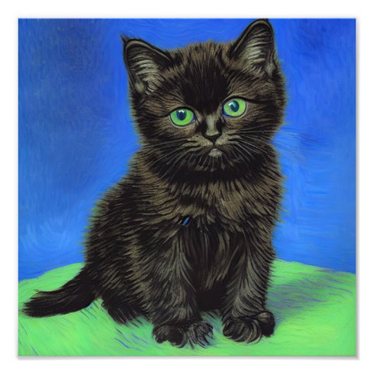 Van Gogh Stijl Zwart Kitten Foto Afdruk (Voorkant)