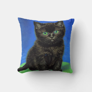 Van Gogh Stijl Zwart Kitten Kussen