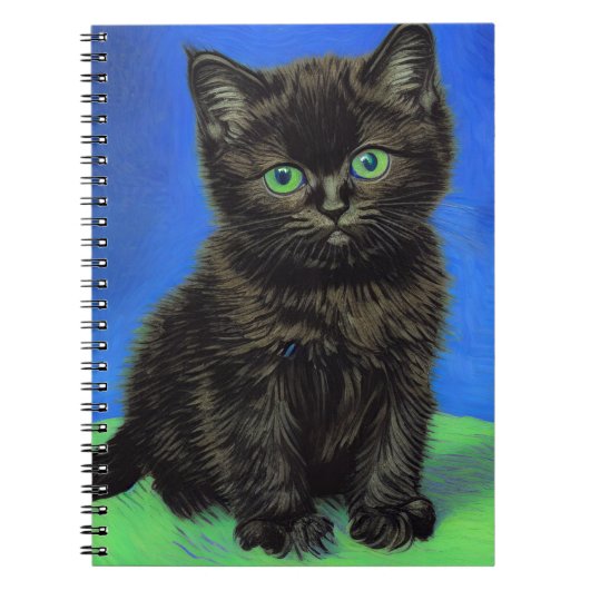 Van Gogh Stijl Zwart Kitten Notitieboek (Voorkant)