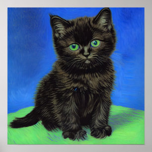 Van Gogh Stijl Zwart Kitten Poster