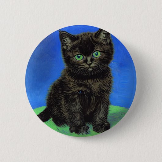 Van Gogh Stijl Zwart Kitten Ronde Button 5,7 Cm (Voorkant)