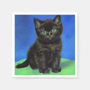 Van Gogh Stijl Zwart Kitten Servet
