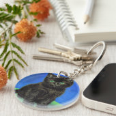 Van Gogh Stijl Zwart Kitten Sleutelhanger (Voorkant Rechts)