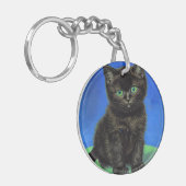 Van Gogh Stijl Zwart Kitten Sleutelhanger (Voorkant Links)