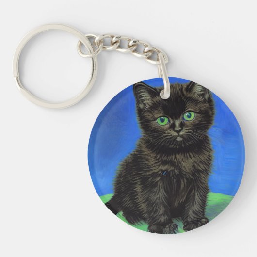 Van Gogh Stijl Zwart Kitten Sleutelhanger (Voorkant)