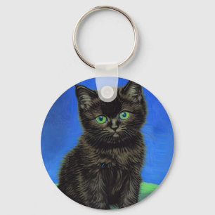 Van Gogh Stijl Zwart Kitten Sleutelhanger
