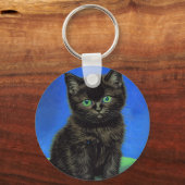 Van Gogh Stijl Zwart Kitten Sleutelhanger (Voorkant)