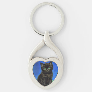 Van Gogh Stijl Zwart Kitten Sleutelhanger