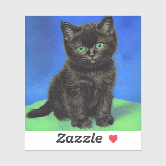 Van Gogh Stijl Zwart Kitten Sticker (Vel)