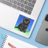 Van Gogh Stijl Zwart Kitten Sticker (Laptop met iPhone)