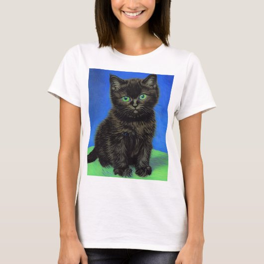 Van Gogh Stijl Zwart Kitten T-shirt (Voorkant)