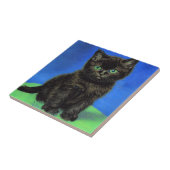 Van Gogh Stijl Zwart Kitten Tegeltje (Zijkant)