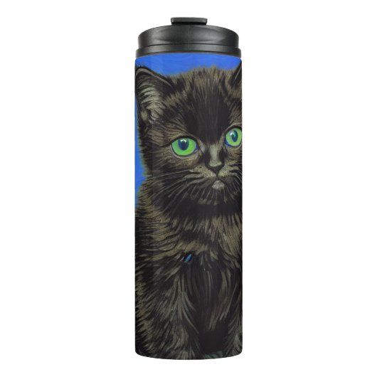 Van Gogh Stijl Zwart Kitten Thermosbeker (Voorkant)