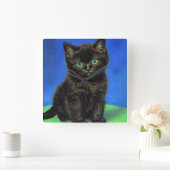 Van Gogh Stijl Zwart Kitten Vierkante Klok (Huis)